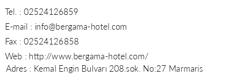 Marmaris Bergama Hotel telefon numaralar, faks, e-mail, posta adresi ve iletiim bilgileri